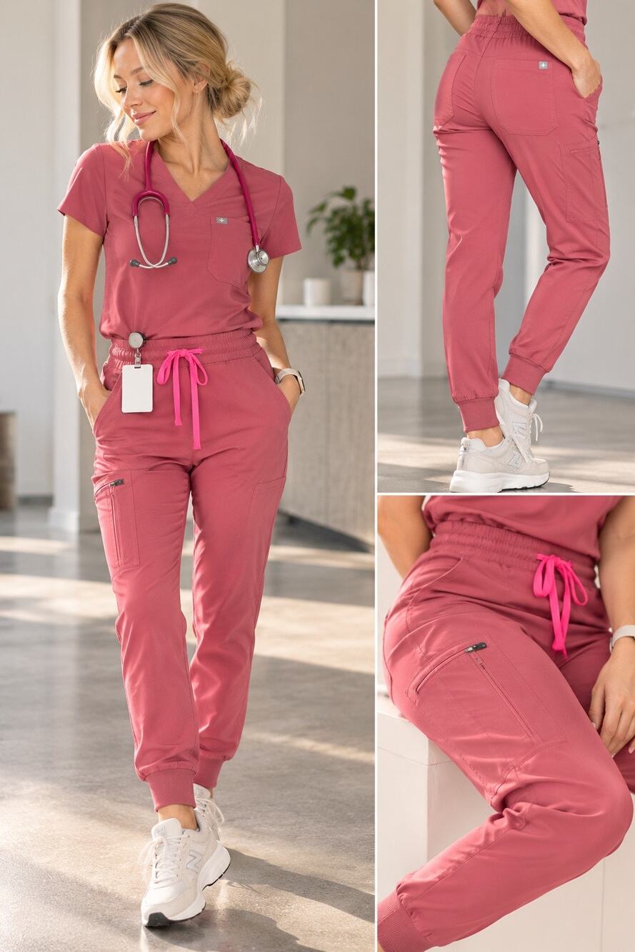 FIGS Zamora Jogger Scrub Pants XXS Petite Quartz BCA Pink FIONx Nurse Cargo